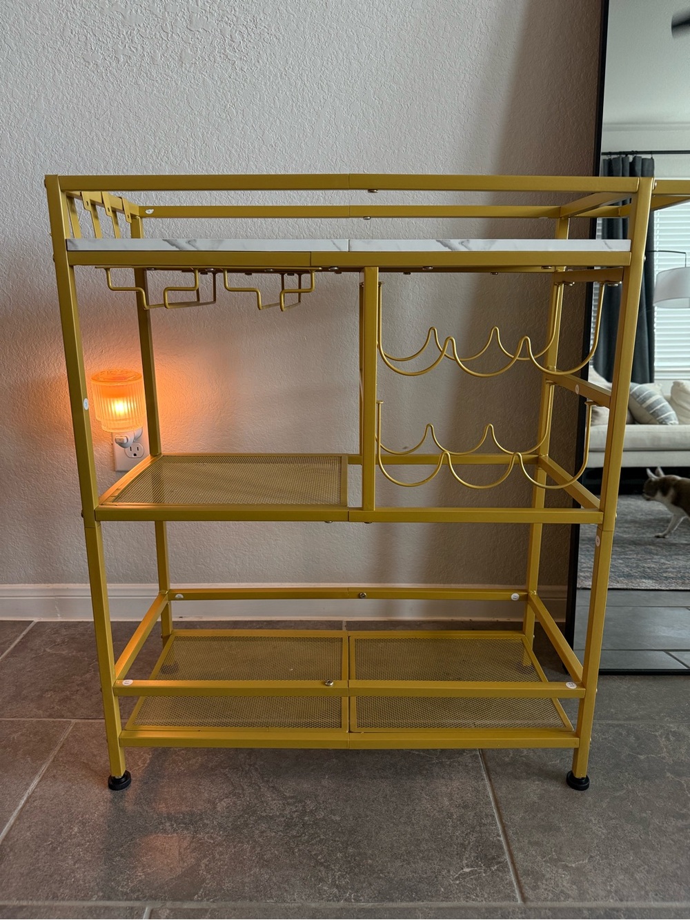 Metallic Gold Bar Cart with Marble Top - Home Dining
